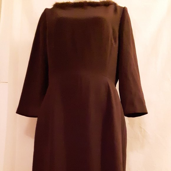 Cynthia Howie Brown Real Mink Collar Dress - Picture 1 of 5